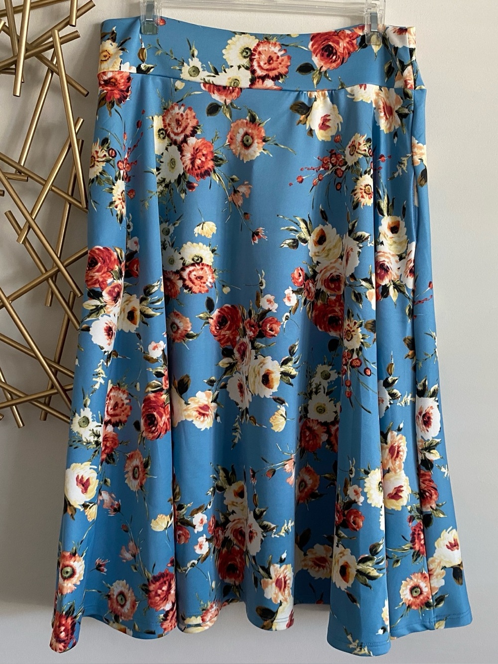 NWT Agnes & Dora Blue Floral Print Midi Skirt with Pockets - Size XXL